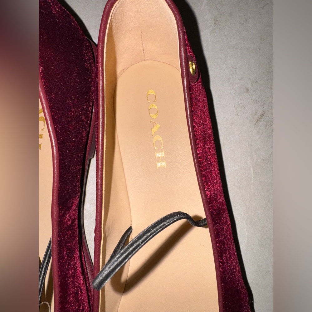 Coach Burgundy velvet Emilia Mary Jane Ballet Flats NWOB - Picture 5 of 8